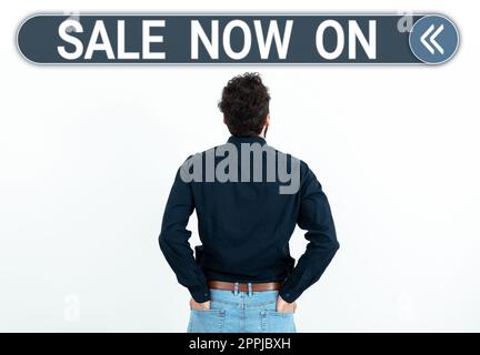 Text sign showing Sale Now On. Business concept Discounts and promotional sales retail marketing offer Stock Photo