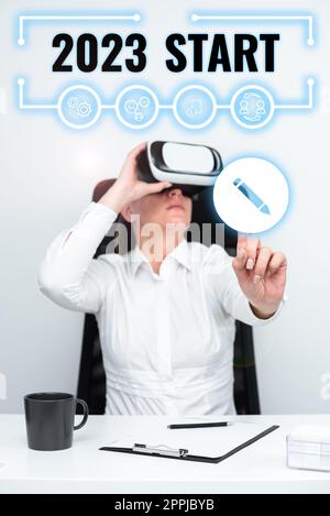 Conceptual display 2023 Start. Conceptual photo remembering past year events main actions or good shows Stock Photo