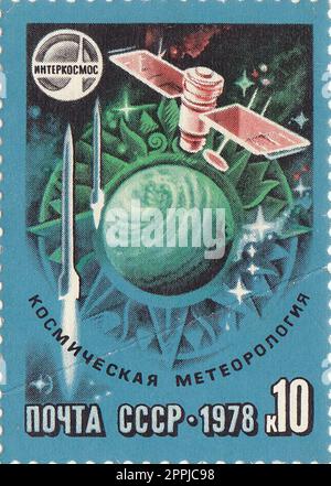 Soviet postage stamp Intercosmos  space meteorology 1978 Stock Photo