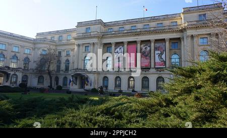 Bucharest, Romania - December 20, 2022: National Art Museum of Romania building facade. Since 1812 former Royal Palace. Stock Photo