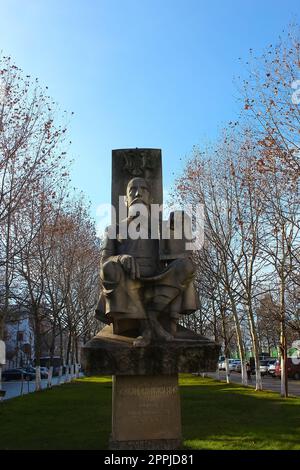 Bucharest, Romania - January 24, 2022: Serban Cantacuzino statue near the Patriarchal Palace in Bucharest. Stock Photo