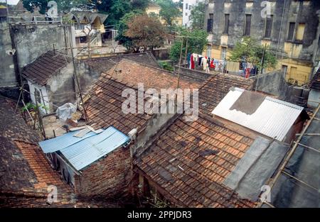 Scanned slide of historical color photograph of slum in the Old Quarter of Saigon, Ho Chi Ming City, South Vietnam Stock Photo