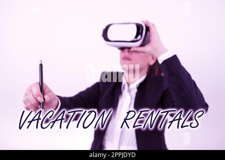 Sign displaying Vacation Rentals. Business concept Renting out of apartment house condominium for a short stay Stock Photo