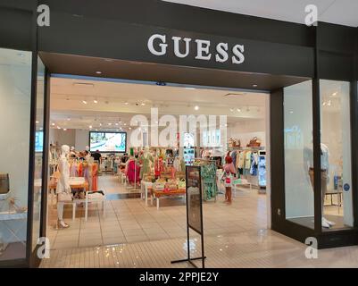 Guess outlet retailer store interior. Clothing brand store with discount prices at MEGA Outlet shopping center mall in Thessaloniki Greece Stock Photo Alamy