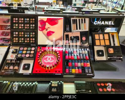 Kyiv, Ukraine - September 15, 2020: Chanel brand cosmetics in airport duty free store shelf Stock Photo