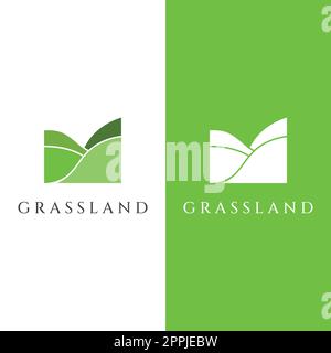 Natural green grass, meadow, and mowed grass element logo in Spring vector logo design template. Stock Vector