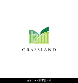 Natural green grass, meadow, and mowed grass element logo in Spring vector logo design template. Stock Vector