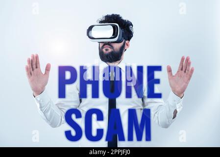 Text showing inspiration Phone Scam. Concept meaning getting unwanted calls to promote products or service Telesales Stock Photo
