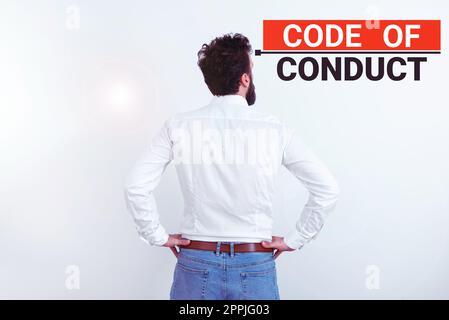 Writing displaying text Code Of Conduct. Word Written on Ethics rules moral codes ethical principles values respect Stock Photo