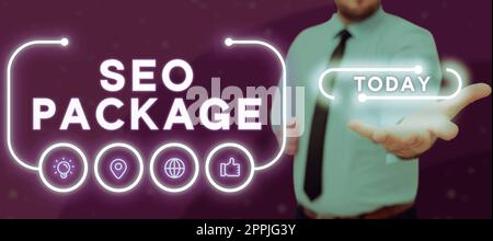 Handwriting text Seo Package. Business overview practice of search engine optimization increase amount visitors Stock Photo