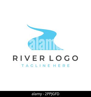 Logos of rivers, creeks, riverbanks and streams. River logo with combination of mountains and farmland with concept design vector illustration template. Stock Vector