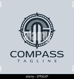 Vintage rose compass letter S M SM logo design. Travel initial SM MS logo. Stock Vector