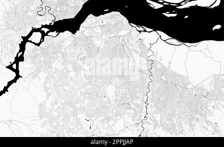 Map of Kinshasa city, Democratic Republic of Congo. Urban black and white poster. Road map image with metropolitan city area view. Stock Vector