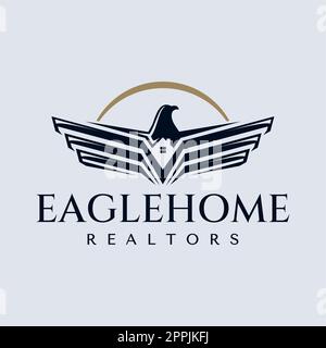Luxury eagle home logo design template. Modern hawk real estate logo branding. Stock Vector
