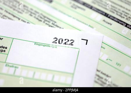 German annual income tax return declaration form for 2022 year close up. The concept of tax reporting in Germany Stock Photo