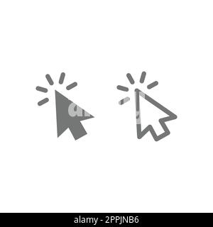 Mouse pointer arrow click line and fill vector icon set. Cursor clicking outline icons. Stock Vector