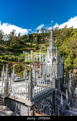 Colombia - October 9, 2022: National Shrine Basilica of Our Lady of Las Lajas Stock Photo