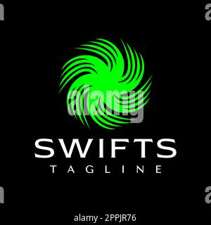 Modern green abstract wind logo design template. Minimalist swift wave logo. Stock Vector