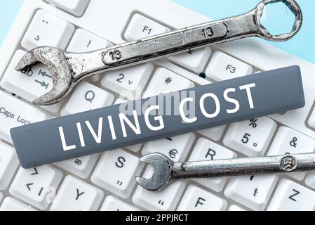 Text caption presenting Living Cost. Business concept the amount of money that a person needs to sustain life Stock Photo