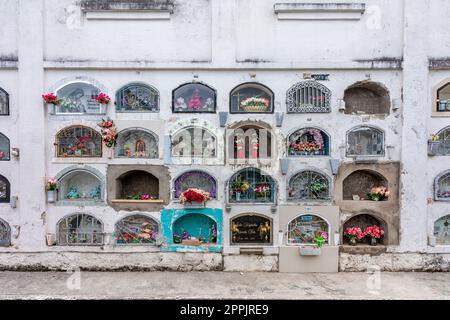 Tulcan, Ecuador - October 8, 2022: cemetery with green sculptures made of plants Stock Photo