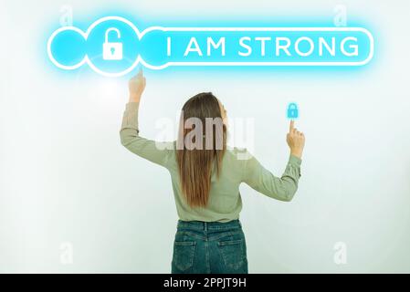 Hand writing sign I Am Strong. Business concept Have great strength being healthy powerful achieving everything Stock Photo
