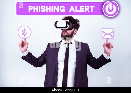 Conceptual caption Phishing Alert. Business approach aware to fraudulent attempt to obtain sensitive information Stock Photo