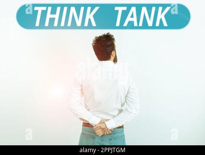 Text sign showing Think Tank. Business idea Thinking of Innovative Valuable Solutions Successful Ideas Stock Photo