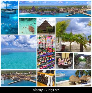 The collage about cruise activity at port Cozumel at Mexico Stock Photo