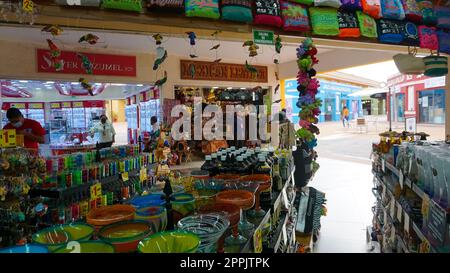 Ceramic products on the tray street vendor - Mexico Stock Photo