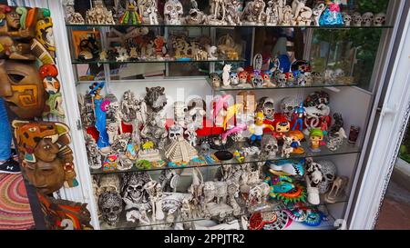 Cozumel, Mexico - May 04, 2022: Ceramic products on the tray street vendor at Cozumel, Mexico Stock Photo