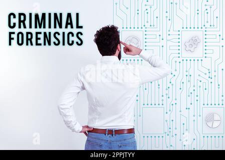 Text caption presenting Criminal Forensics. Word for Federal Offense actions Illegal Activities punishable by Law Stock Photo