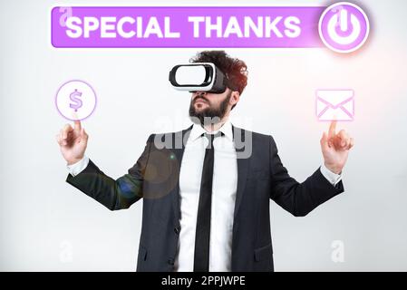 Conceptual caption Special Thanks. Business showcase expression of appreciation or gratitude or an acknowledgment Stock Photo