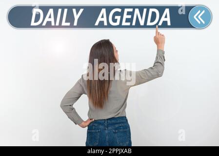 Text showing inspiration Daily Agenda. Word for To do list of items be discussed daily or at formal important meeting Stock Photo