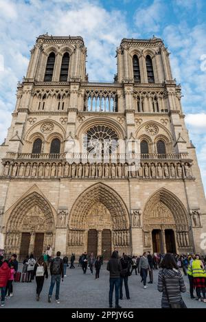 Beautiful portal of the famous Notre Dame Cathedral in Paris before the fire Stock Photo