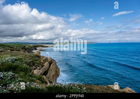 Wild coastline by the cantabrian sea in Dunas de Liencres natural park, Pielagos, Spain Stock Photo