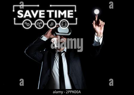 Text sign showing Save Time. Business idea to do something more efficiently such that less time is required Stock Photo