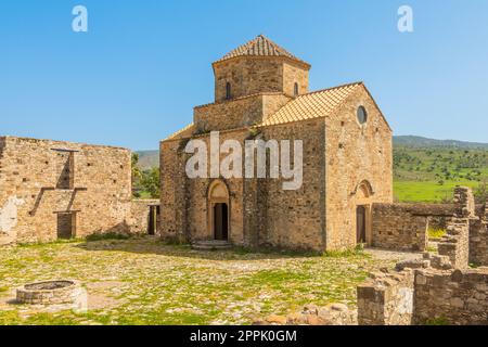 Ruins of Panagia tou Sinti ortodox Monastery with temple in the center, Cyprus Stock Photo