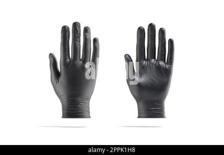 Blank black rubber gloves mockup, front and back view Stock Photo