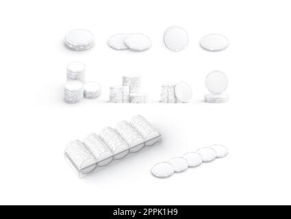 Blank white plastic round chip mockup, different views, isolated Stock Photo