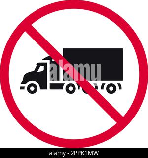 No truck prohibited sign, no delivery lorry forbidden modern round sticker, vector illustration. Stock Vector