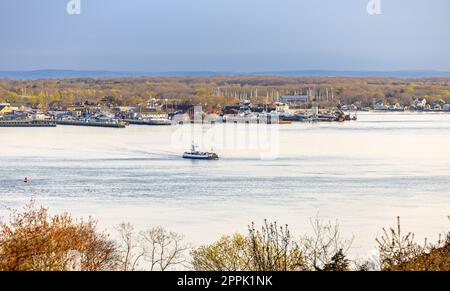 Greenport harbor and the shelter island ferry Stock Photo