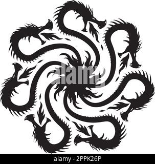 Hydra, seven heads creature birth from fire - team or crew logo Stock Vector