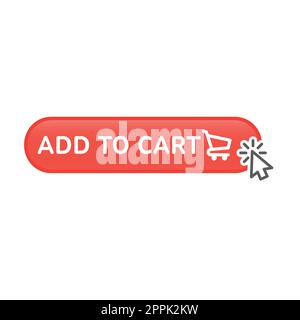 Add to cart button with shopping cart. Vector 3d icon with cursor pointer arrow. Stock Vector