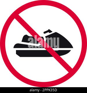 No personal watercraft prohibited sign, forbidden modern round sticker, vector illustration. Stock Vector