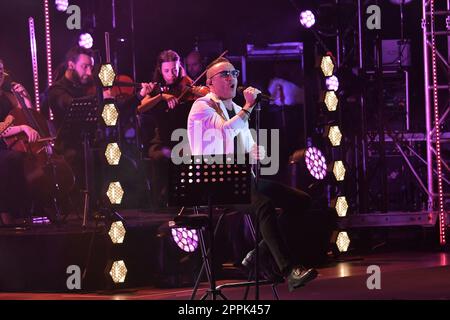 Francesco “Kekko” Silvestre of Moda band performs during the live concert at Auditorium Parco della Musica in Rome, Italy, on April 23, 2023 Stock Photo