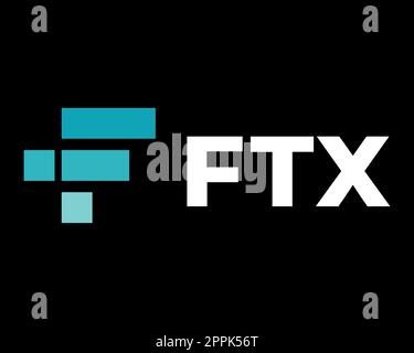 FTX Token - the collapse of the crypto exchange. FTT symbol cryptocurrency logo with text. Coin icon isolated on black background. Vector illustration. Stock Photo