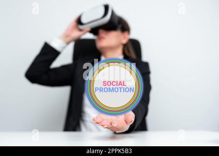 Conceptual caption Social Promotion. Conceptual photo evaluate the functionality of a software application Stock Photo