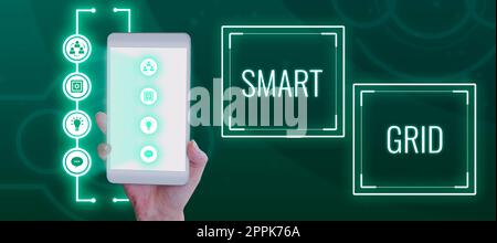 Conceptual display Smart Grid. Business approach includes of operational and energy measures including meters Stock Photo