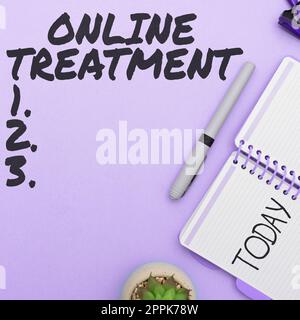 Text caption presenting Online Treatment. Business approach delivery of mental health counseling via the Internet Stock Photo