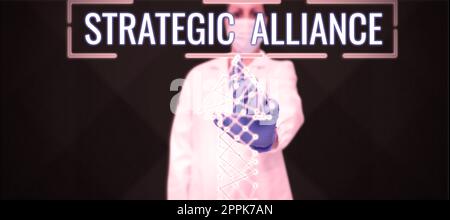 Text caption presenting Strategic Alliance. Business overview a bond between states, parties, individuals on goal achievement Stock Photo